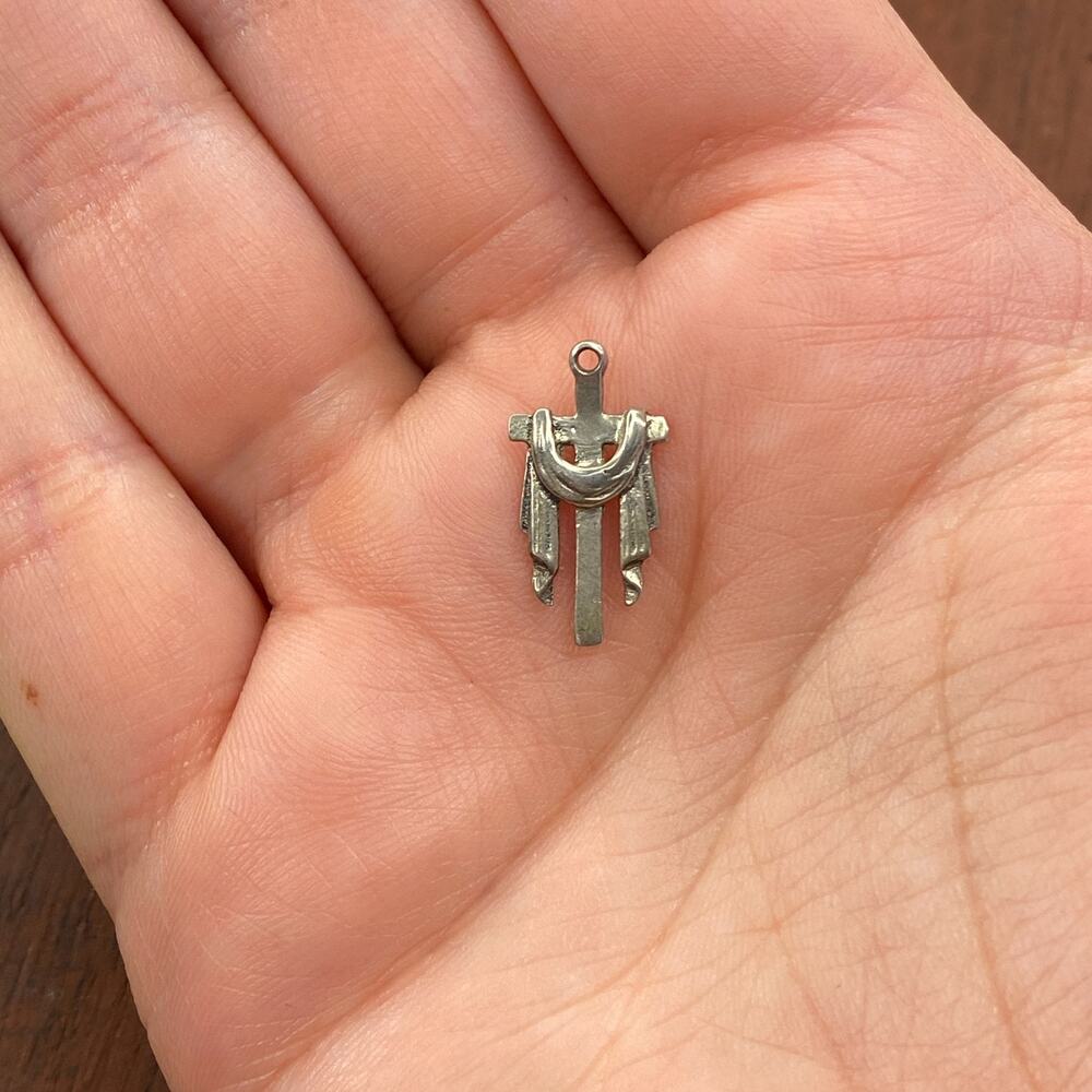 Vintage 925 Sterling Silver Oberammergau Draped Cross Pendant Bracelet Charm